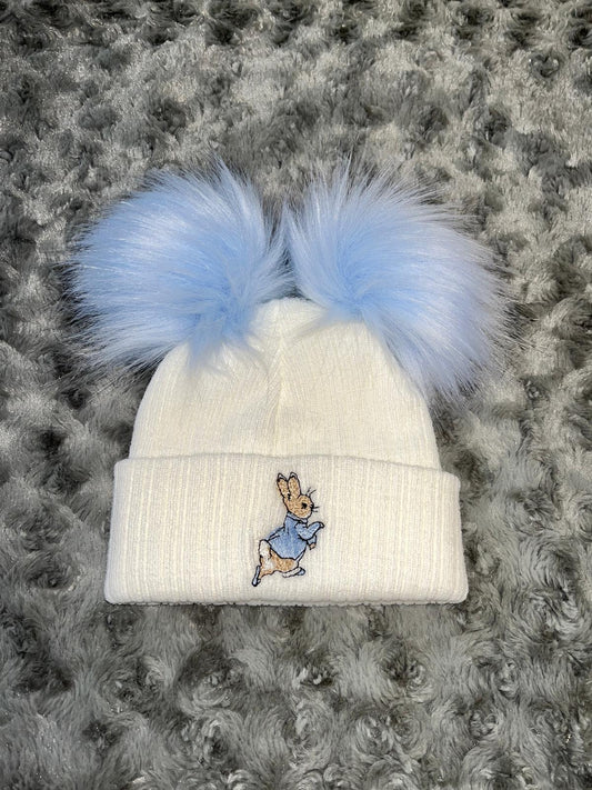 Blue Bunny Double Pom Hat - 3+ Months