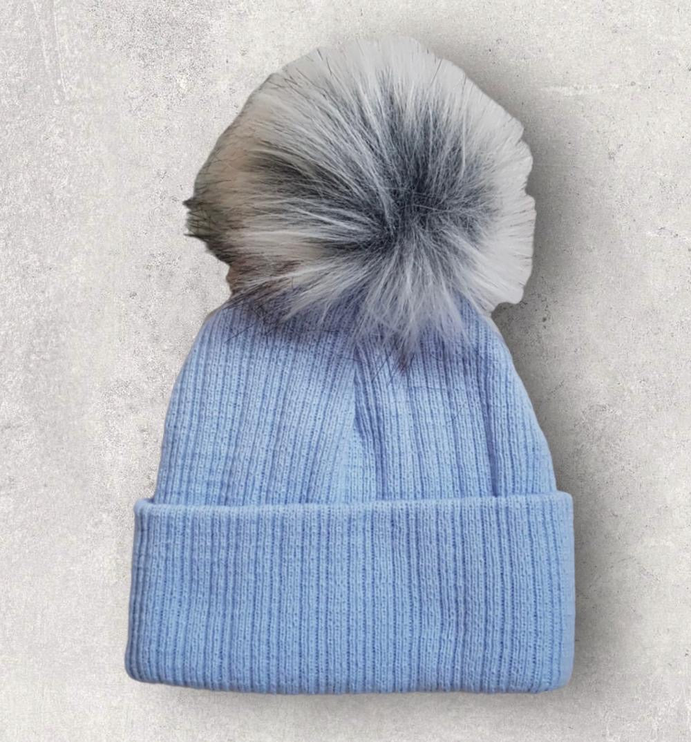 Blue Personalised Single Pom hat - various sizes