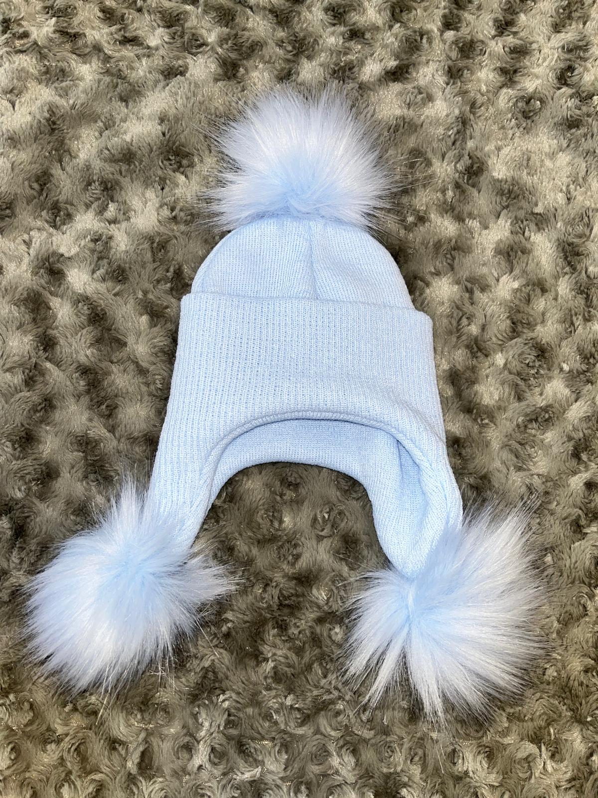 Blue Triple Pom hat - 3+ Months