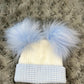 Blue & White Double Pom hat - First Size