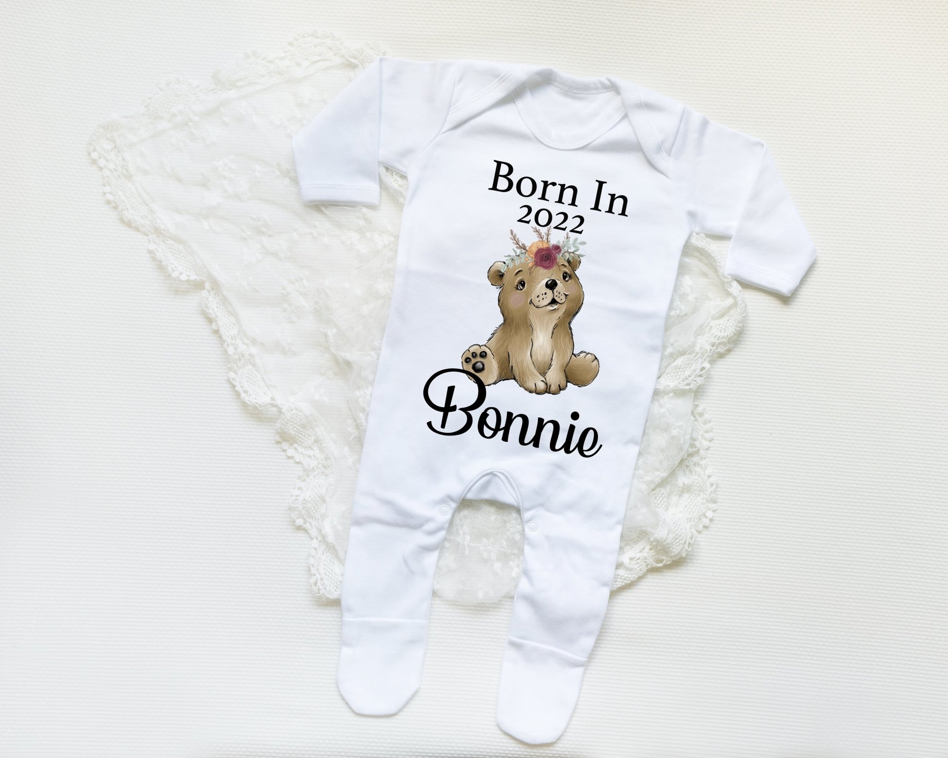 Born In 2022 Bear Girl - Sleepsuit
