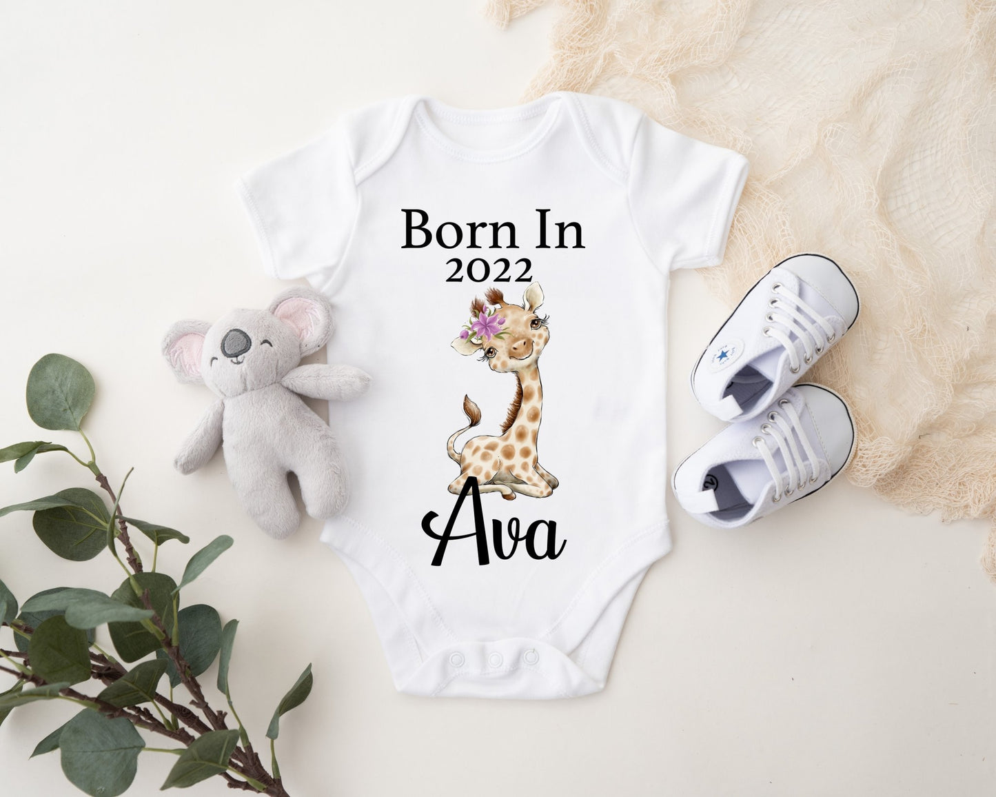Born In 2022 Vest - Giraffe Girl Print
