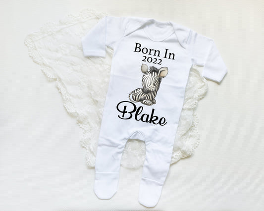 Born In 2022 Zebra Boy - Sleepsuit