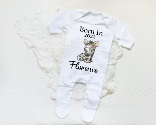 Born In 2022 Zebra Girl - Sleepsuit