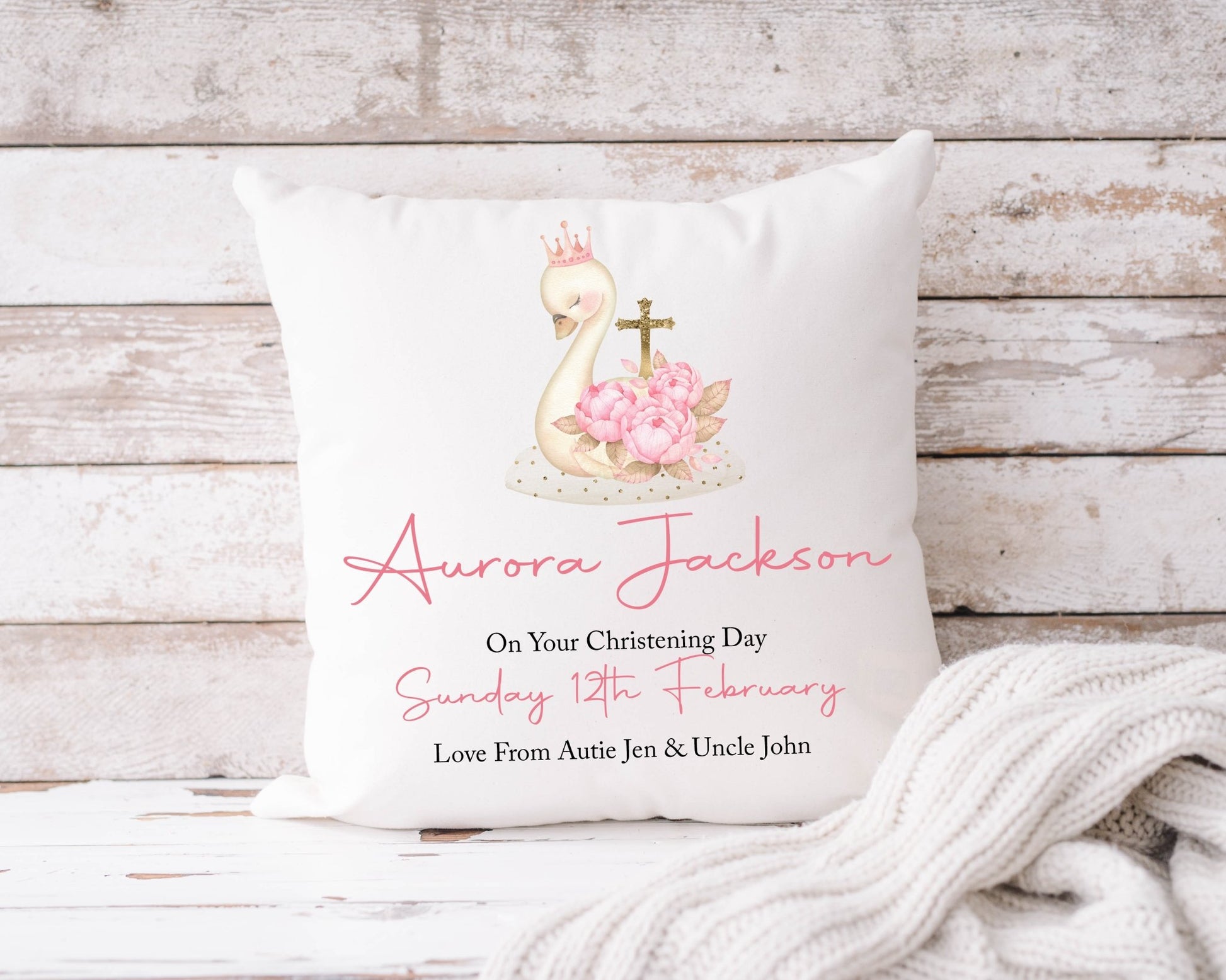 Christening Cushion Swan 40x40cm