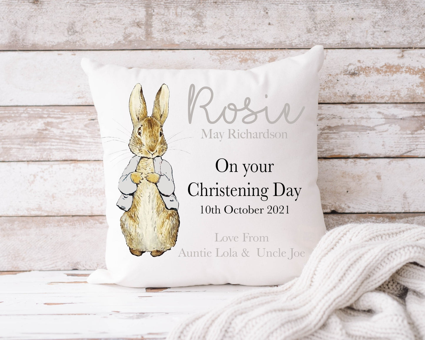 Christening Silver Rabbit Cushion 40x40cm