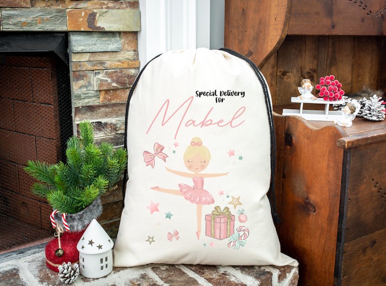 Christmas Gift Bag Sack Drawstring Ballerina