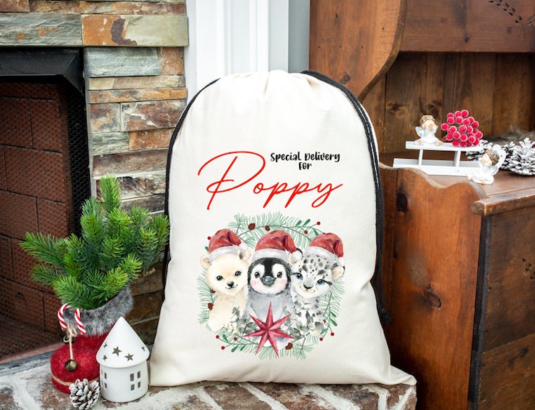 Christmas Gift Bag Sack Drawstring Trio