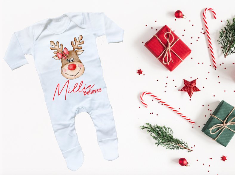 Christmas Sleepsuit - Reindeer & Bow