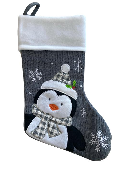 Christmas Stocking - Grey & White - Penguin, Reindeer & Santa designs