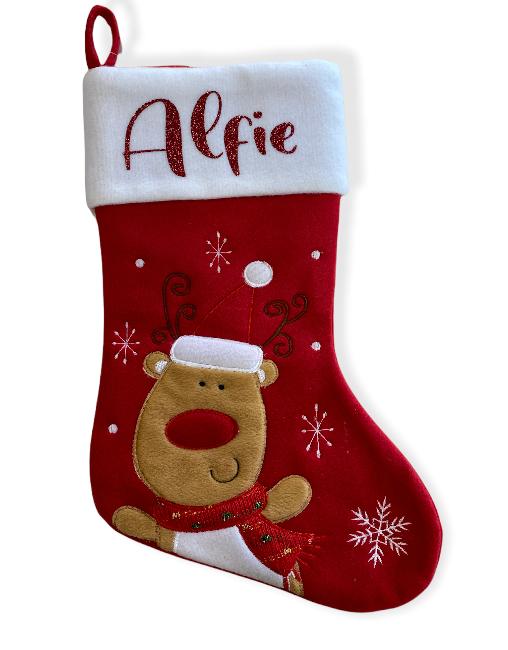 Christmas Stocking - Red & White - Penguin, Reindeer & Snowman designs
