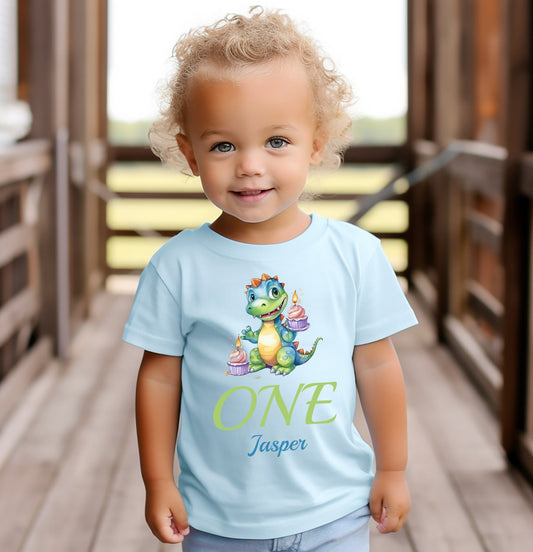 Dino Personalised Birthday T-Shirt - Choose your age