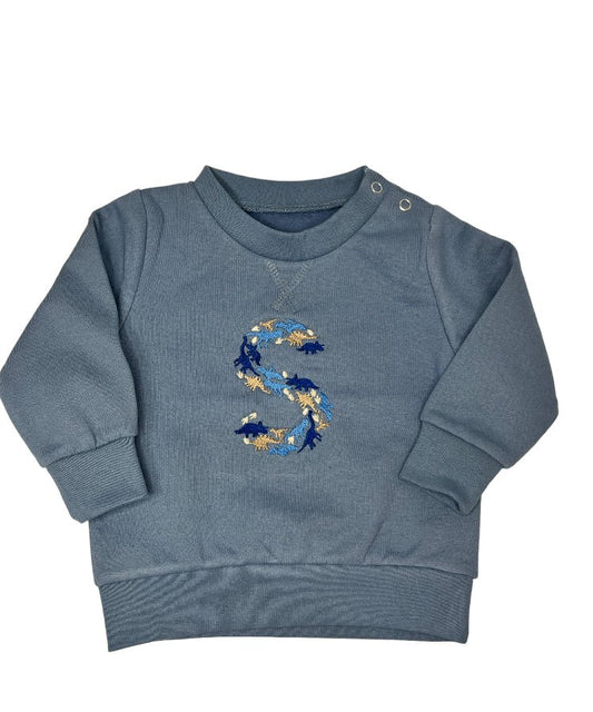 Dusky Blue Dino Initial Sweater