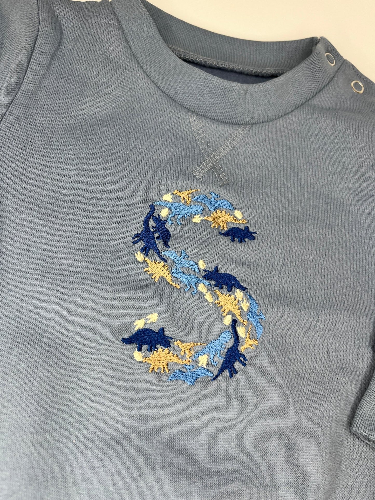 Dusky Blue Dino Initial Sweater