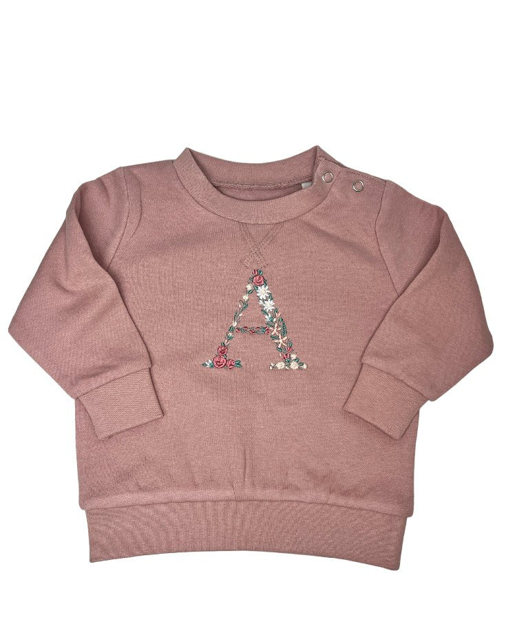 Dusky Pink Floral Initial Sweater