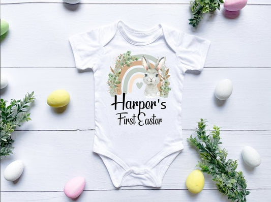 First Easter Vest Or Sleepsuit - Green Rainbow