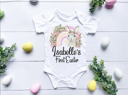 First Easter Vest Or Sleepsuit - Pink Rainbow
