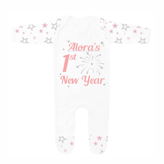 First New Year... Pink Star Baby Grow