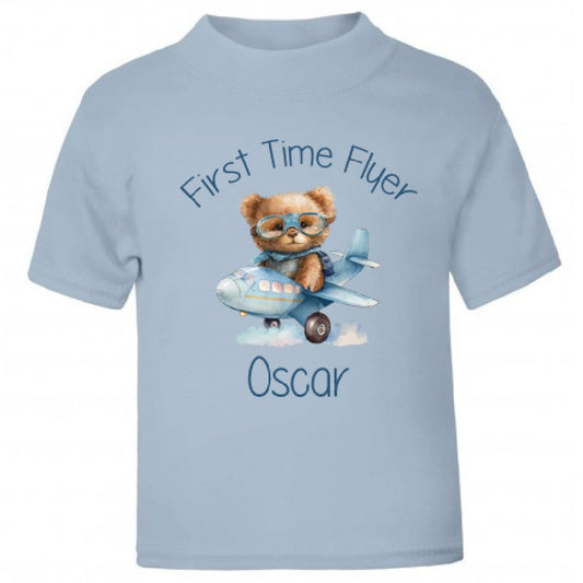 First Time Flyer personalised t-shirt Blue design - various colour tops