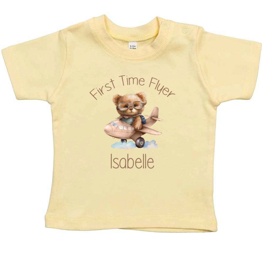 First Time Flyer personalised t-shirt with beige design - various colour tops