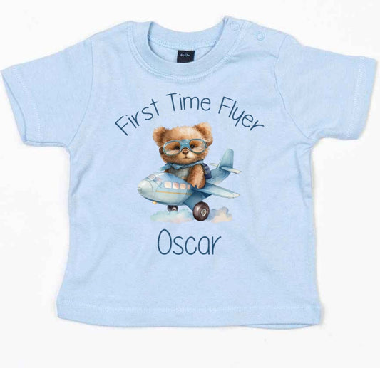 First Time Flyer personalised t-shirt with Blue design - various colour tops