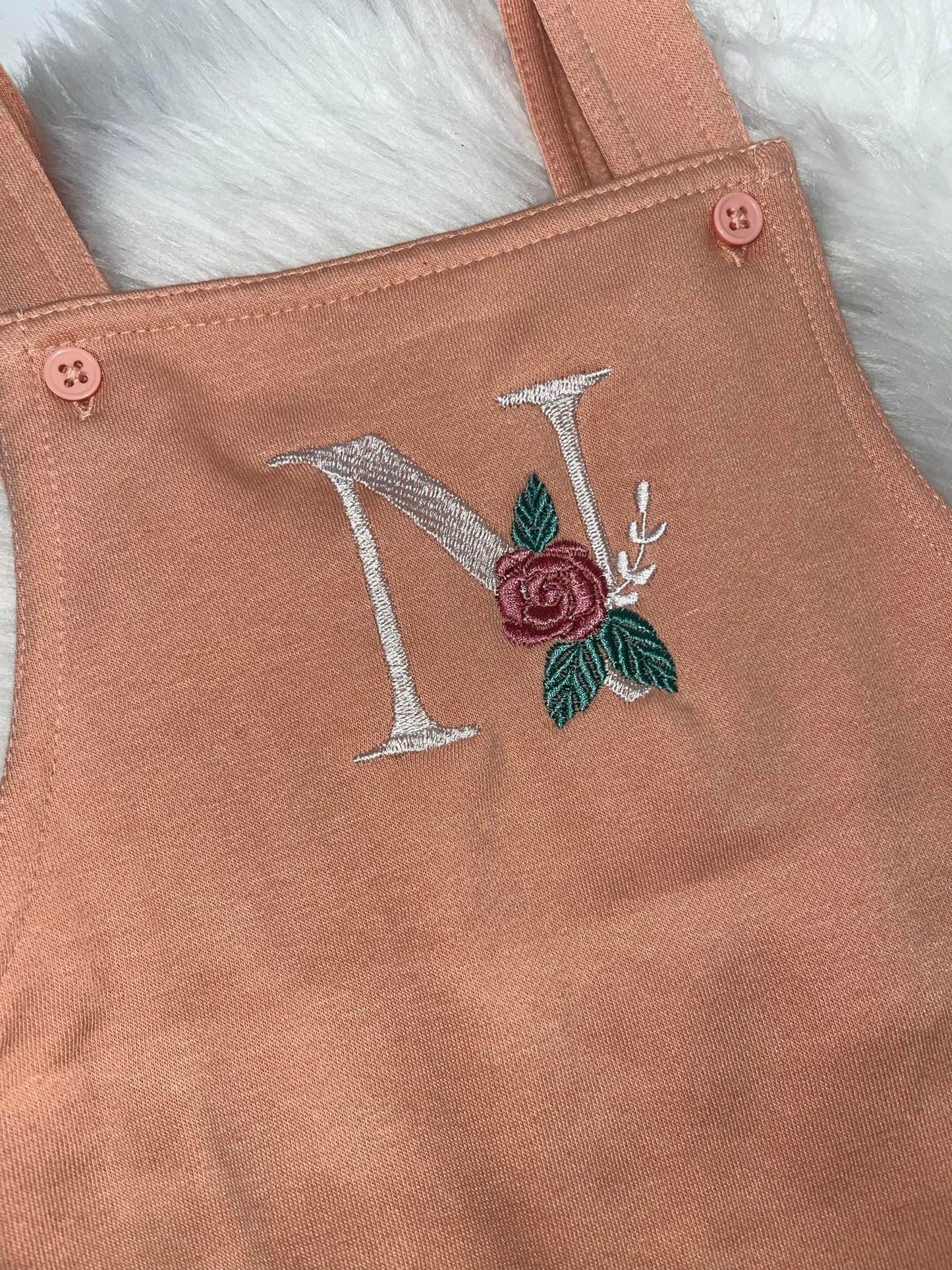 Floral initial personalised dungaree set - various colours