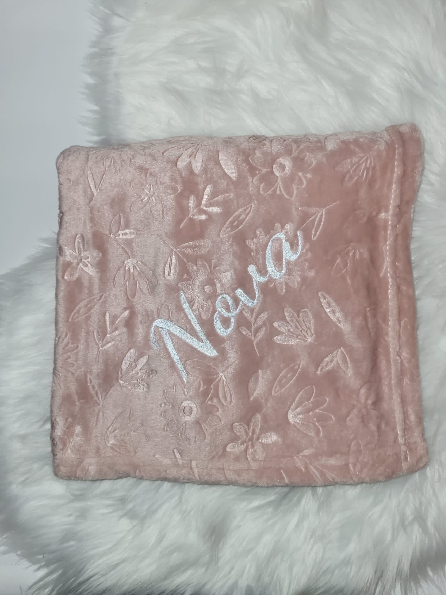 Flower embossed Dusky pink personalised baby blanket / wrap