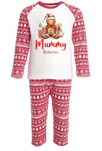 Gingerbread man Personalised Red Christmas Print Pyjamas