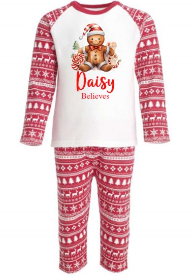 Gingerbread man Personalised Red Christmas Print Pyjamas