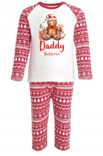 Gingerbread man Personalised Red Christmas Print Pyjamas