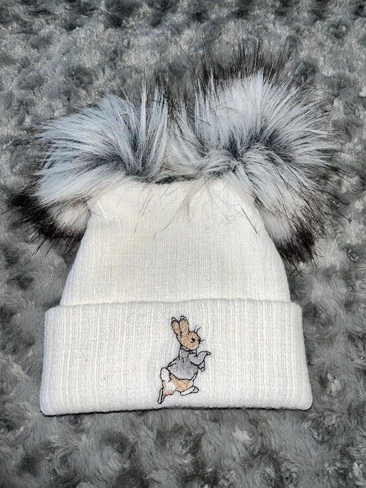 Grey Bunny Double Pom Hat - 3+ Months