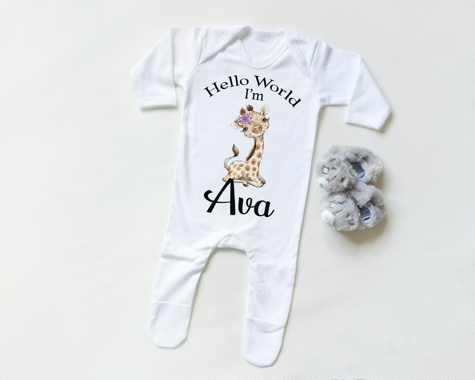 Hello world Giraffe Girl- Sleepsuit