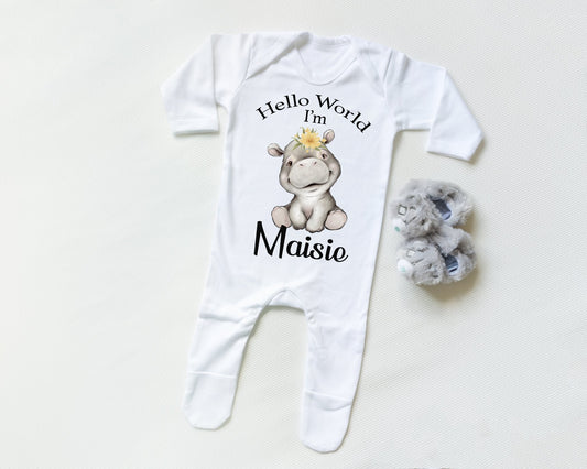 Hello World Hippo Girl - Sleepsuit