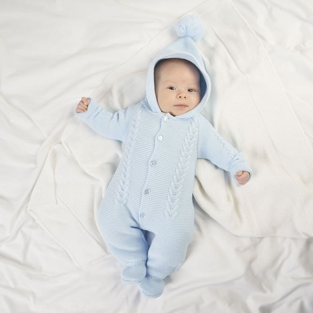 Hooded Knitted Pramsuit Blue