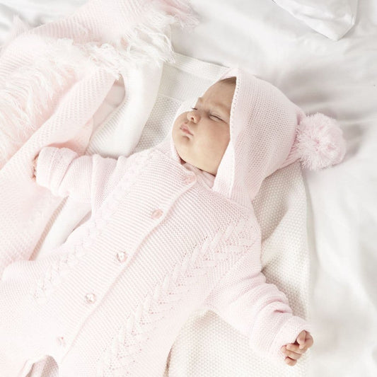 Hooded Knitted Pramsuit Pink
