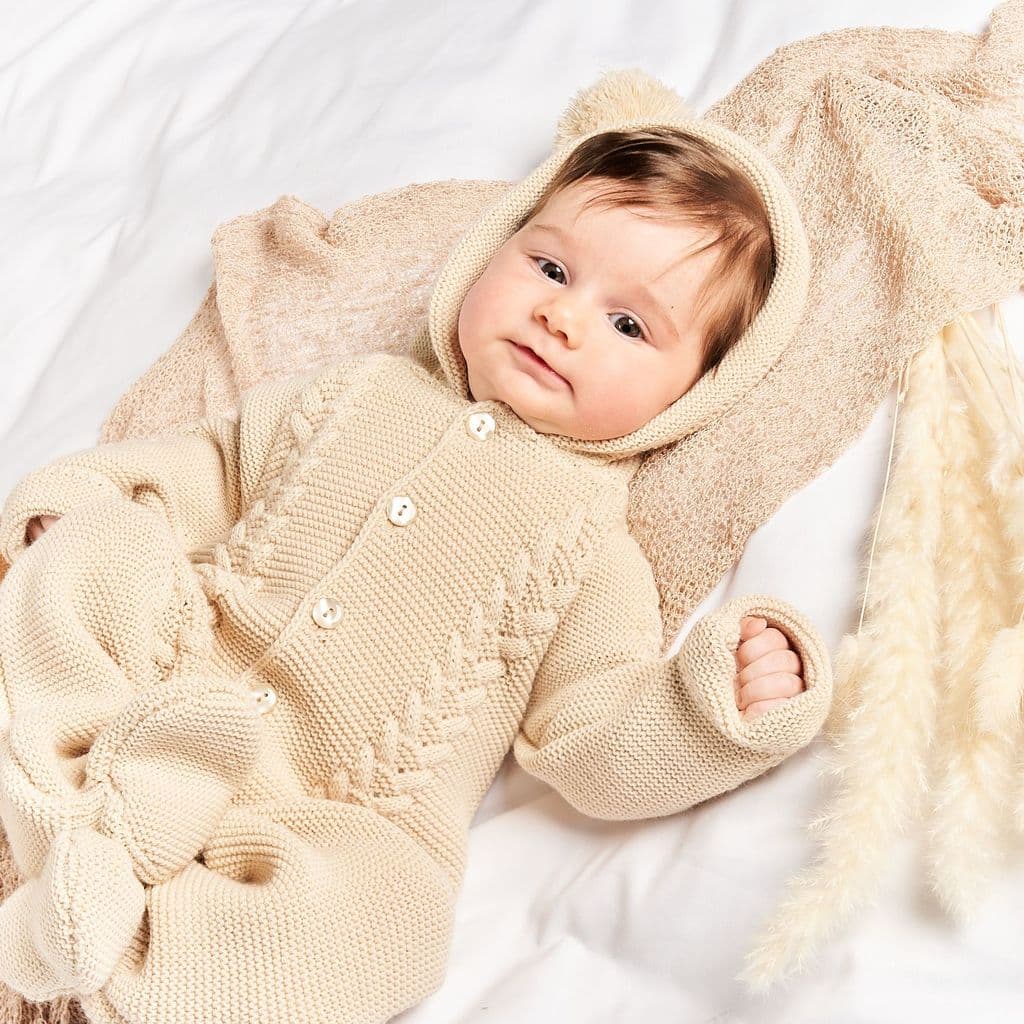 Hooded Knitted Pramsuit Taupe