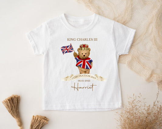 King Charles III Coronation Personalised T-Shirt Bear design