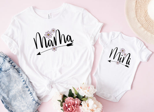 Matching Mini & Mama Mummy Personalised T-Shirt & Vest arrows - White Only