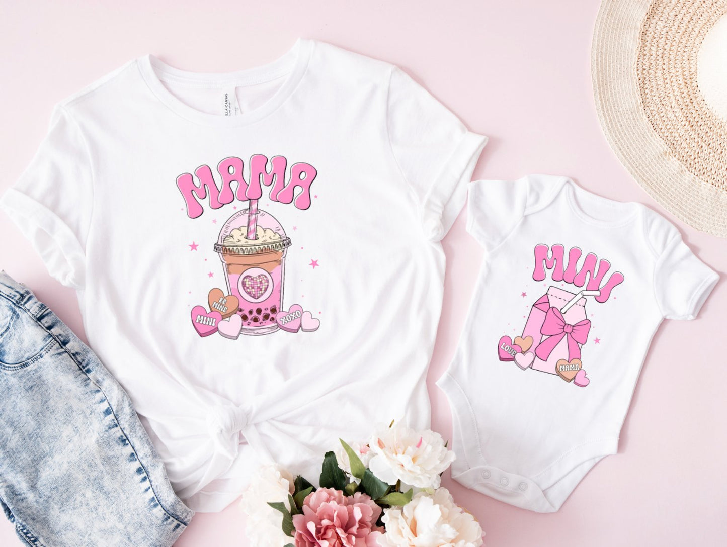 Matching Mini & Mama Mummy Personalised T-Shirt & Vest Valentine - White Only