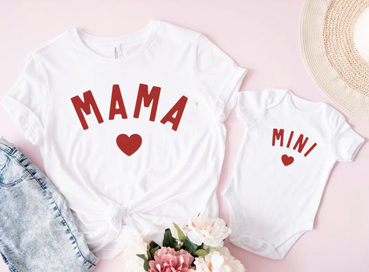Matching Mini & Mama Mummy Personalised T-Shirt & Vest Valentines 1 - White Only