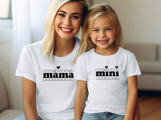 Matching Mini & Mama Mummy Personalised T-Shirts Mama heart - Various Colours