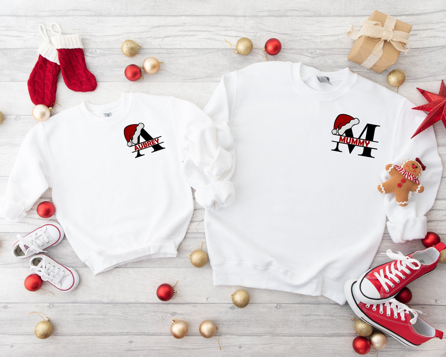 Matching Mini & Mummy Personalised Christmas Jumpers Split Initial - Various Colours