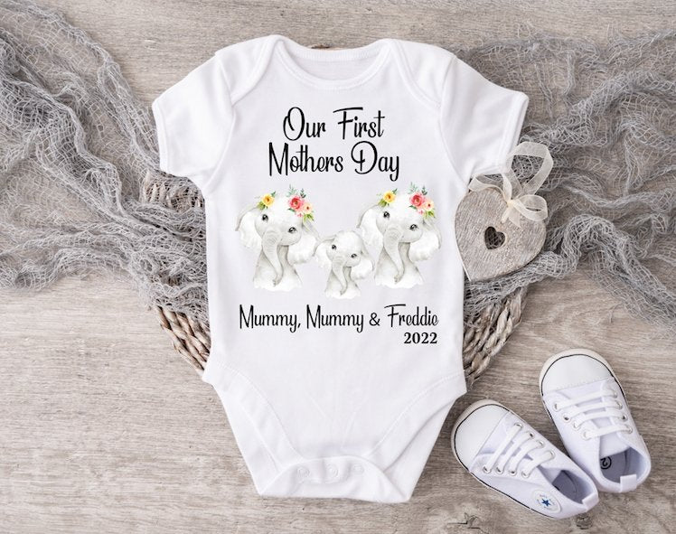 Mothers Day Elephant Baby Boy Vest Or Sleepsuit - Mummy & Mummy