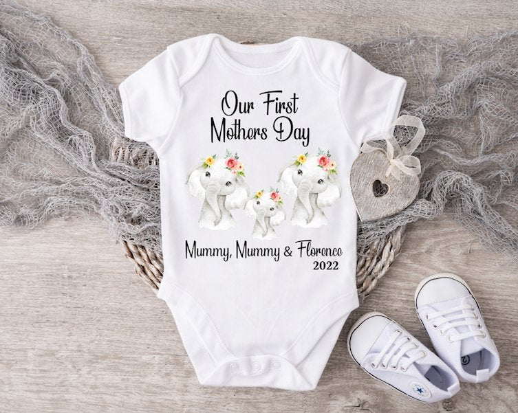 Mothers Day Elephant Baby Girl Vest Or Sleepsuit - Mummy & Mummy