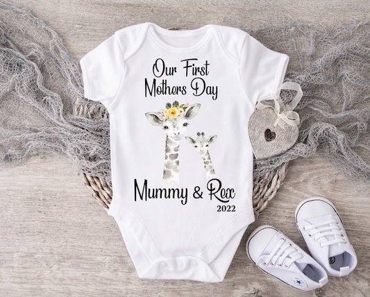 Mothers Day Giraffe Boy Vest Or Sleepsuit