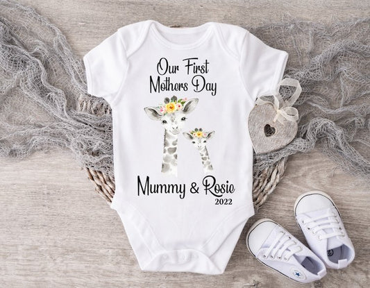 Mothers Day Giraffe Girl Vest or Sleepsuit