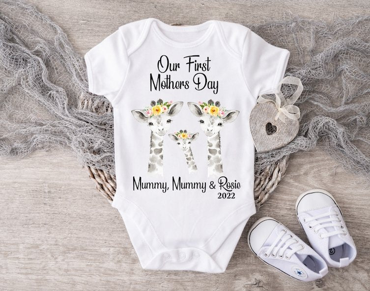 Mothers Day Giraffe Girl Vest or Sleepsuit - Mummy & Mummy