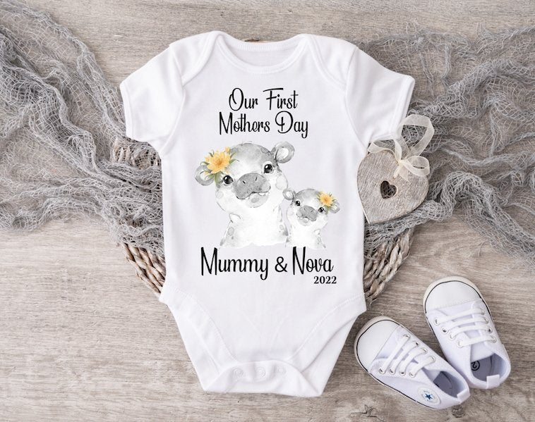 Mothers Day Hippo Girl Vest or Sleepsuit