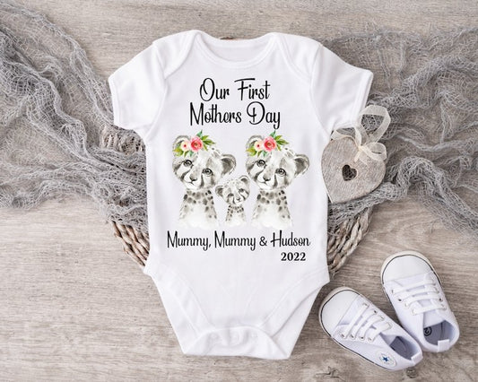 Mothers Day Leopard Baby Boy Vest or sleepsuit - Mummy & Mummy