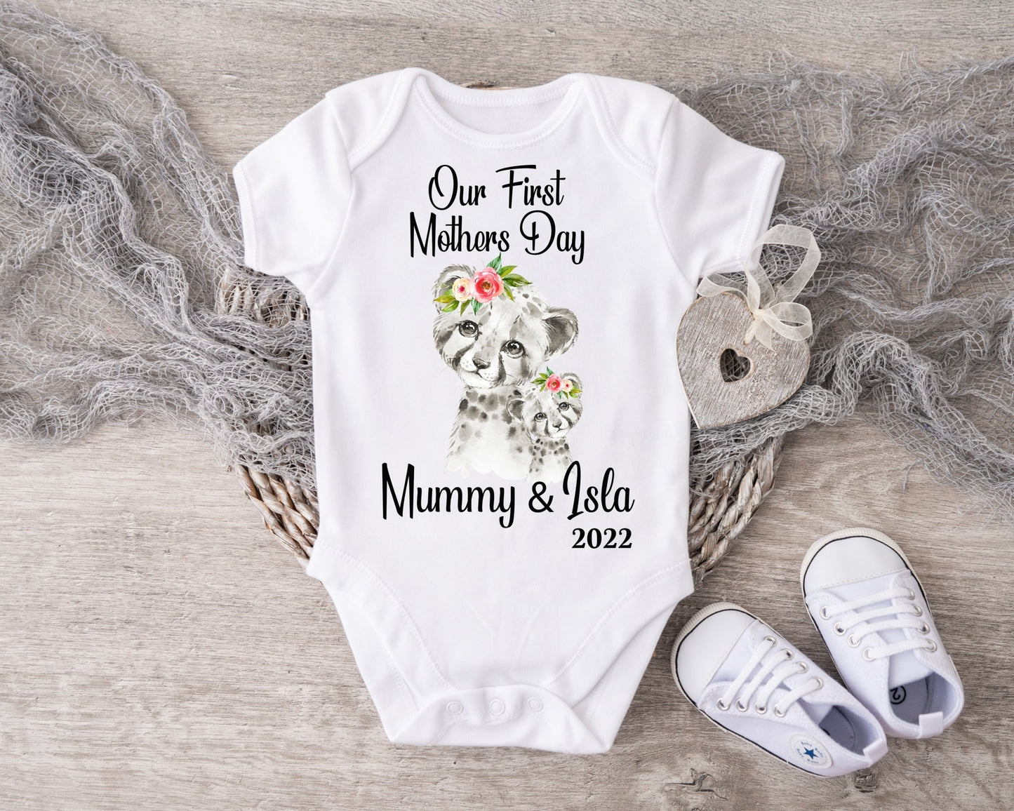 Mothers Day Leopard Baby Girl Vest or Sleepsuit